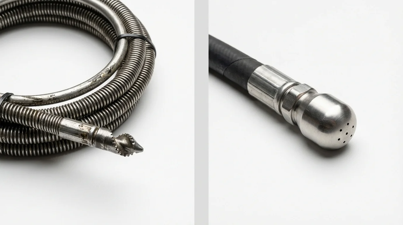 Drain snake cable and hydro jetting nozzle used for drain cleaning in Montgomery, IL